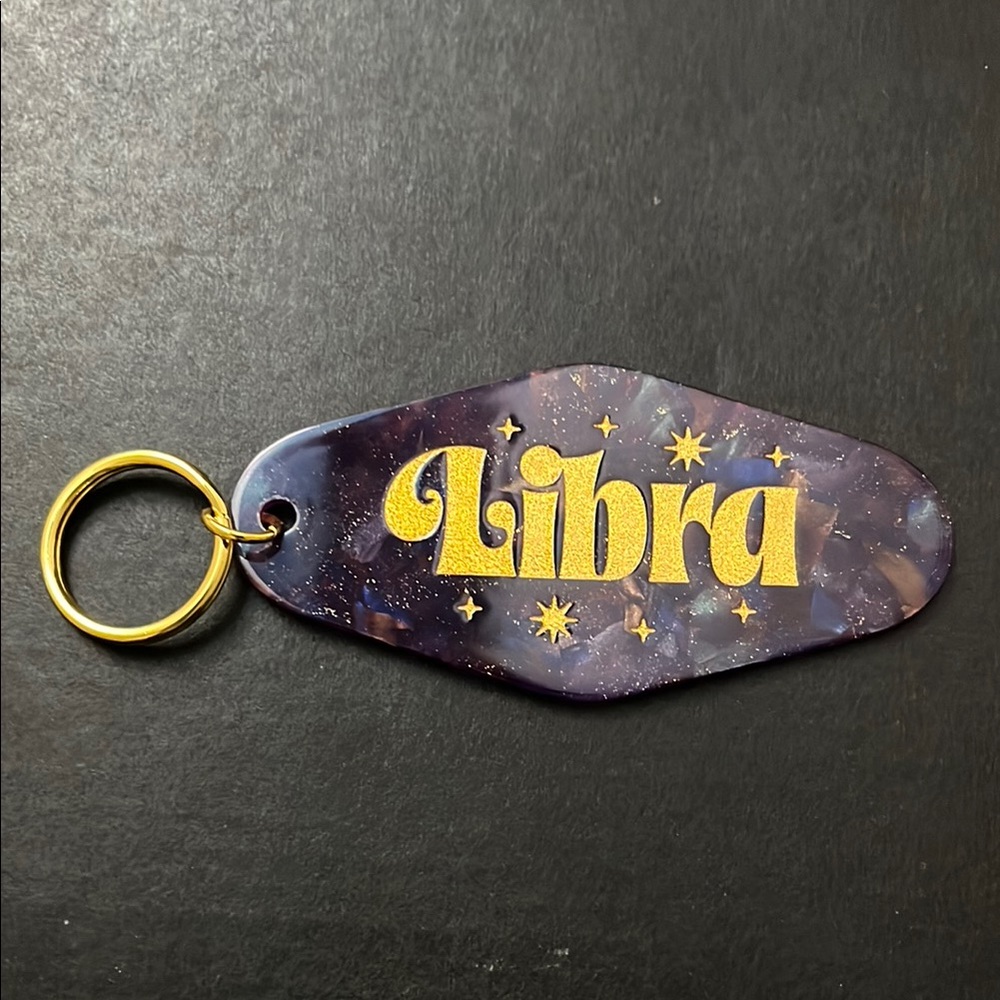 Libra Zodiac Keychain with Gold Accents